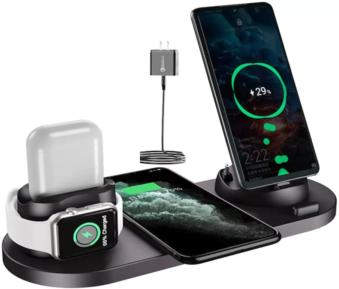

Wireless Charger 6 in 1 Wireless Chargers Station Charging Stand Qi for Watch AirPods Pro iPhone 13 12 11 Pro Max