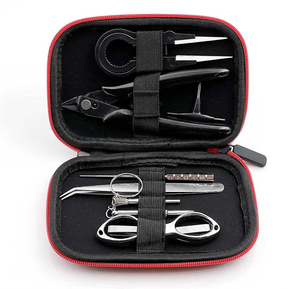 

DIY Tool Kit 9 in 1 Coil jig Tweezers Pliers Repair Tool Kits Cig Accessories Coiling Set with Storage Bag