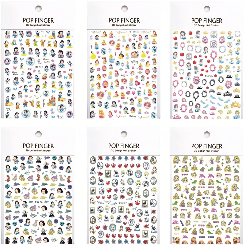 6PCS New Cartoon Disney Mickey Mouse Nail Stickers Anime Cute Princess Supplies Mary Cat Lion King Decoration