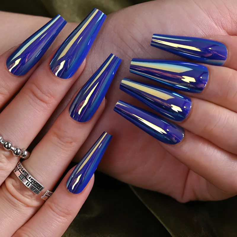 

Free Shipping 24pcs Reusable Futuristic False Nails Art Gyaru Gradient Easy Wear Snake Style Manicure Long 1 Dollar Item