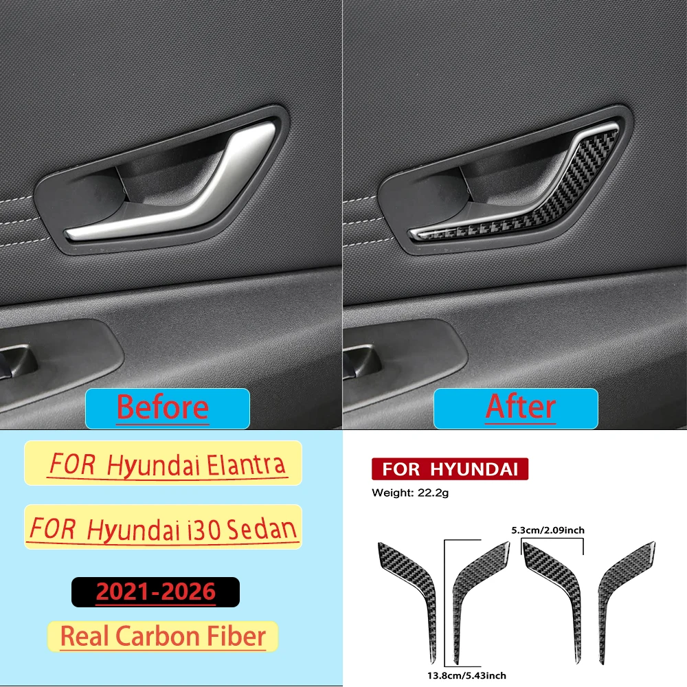 Фото Накладки на дверные ручки из настоящего карбона для Hyundai Elantra/i30 Sedan 2021-2026, настраиваемые автомобильные наклейки, аксессуары для интерьера №1