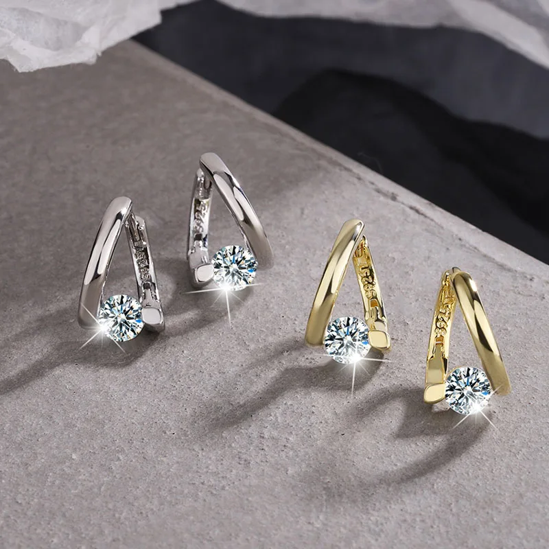

KOFSAC Simple Fashion Hoop Earrings For Women 925 Sterling Silver Jewelry Shiny Zircon Earring Lady Everyday Wear Accessories