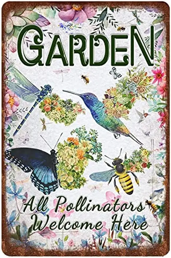 

Vintage Garden Tin Signs - Retro Hummingbird Butterfly Bee Dragonfly Wall Decor Metel Signs Gift For Gardening Lovers