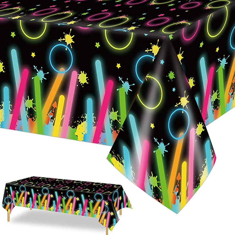 

Let Glow Party Fluorescent Birthday Tablecloth Kids Adult Party Theme Decoration Disposable Waterproof PE Luminous Table Cover