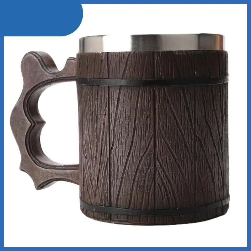 

Simulation Wooden Barrel Double Layer Beer Mug Stainless Steel Liner Double-layer Cup Creative Drinking Mug Metal Insulated