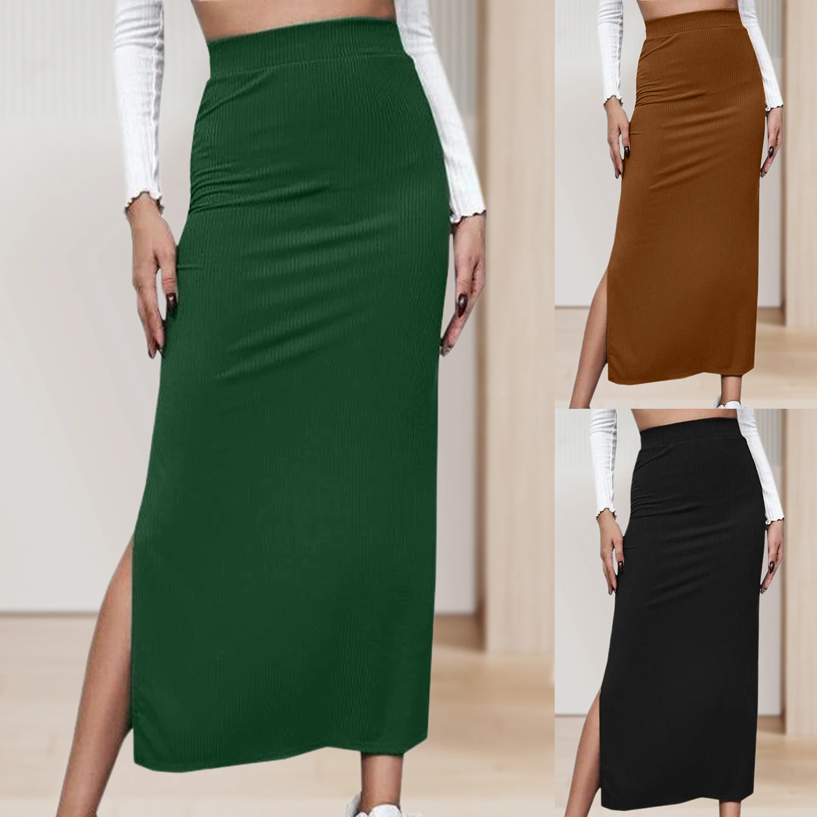 

Юбка-туника средней длины с Боковым Разрезом, повседневная однотонная Женская приталенная длинная юбка, пикантный простой дизайн, повседневный наряд