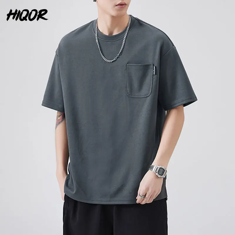

HIQOR Summer Man's Shorts Sleeve Streetwear Chic Daily Tshirt Normcore Minimalist Tops Fashionable Cotton Casual Tees Dark Gray