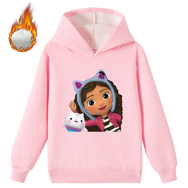 

2022 Cartoon Gabbys Doll House Clothes Kids Gabby Cats Hoodie Baby Girls Warm Fleece Velvet Coats Boys Thicken Hoody Sweatshirts