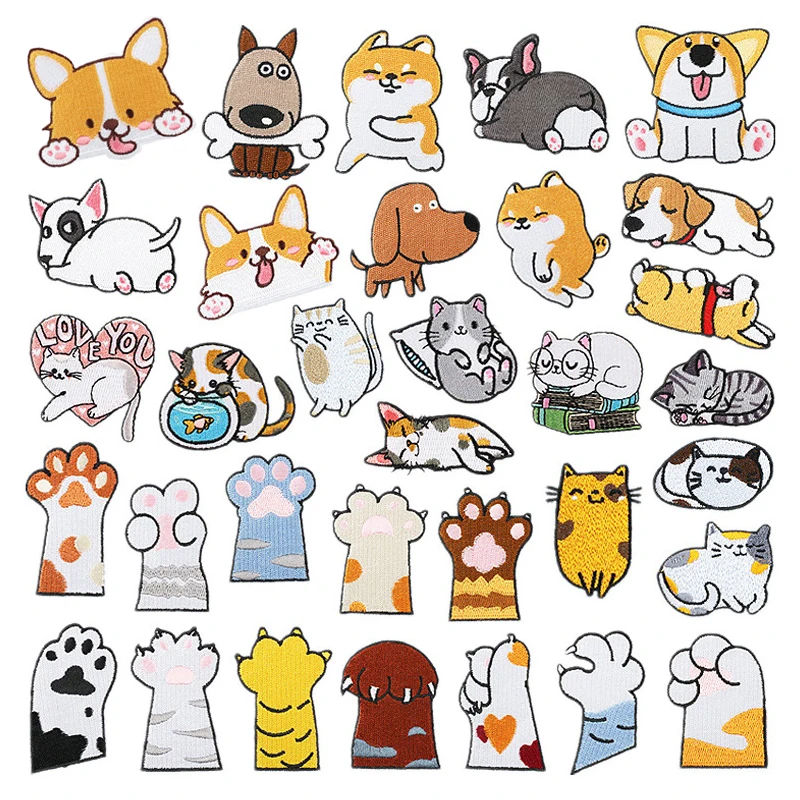 

Corgi Dog Patches for Clothing Thermoadhesive Patches Cartoon Dog Cat Claw Patch Iron on Embroidery Patches on Clothes Applique