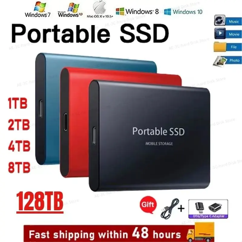 

High-speed M.2 SSD 128TB External Solid Hard Drive 4TB 8TB 16TB USB 3.1 SATA SSD Portable SSD 32TB Hard Disk for Laptop Notebook