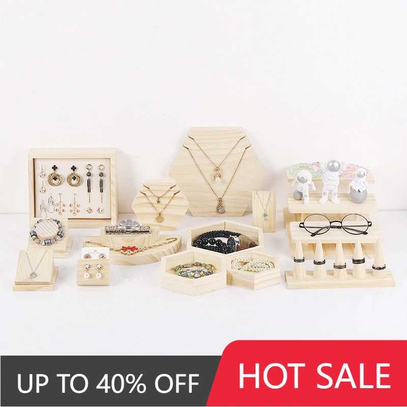 1 Set Jewelry Counter Window Jewelry Display Stand Wooden Ring Necklace Display Props Image Decoration Jewelry Stand