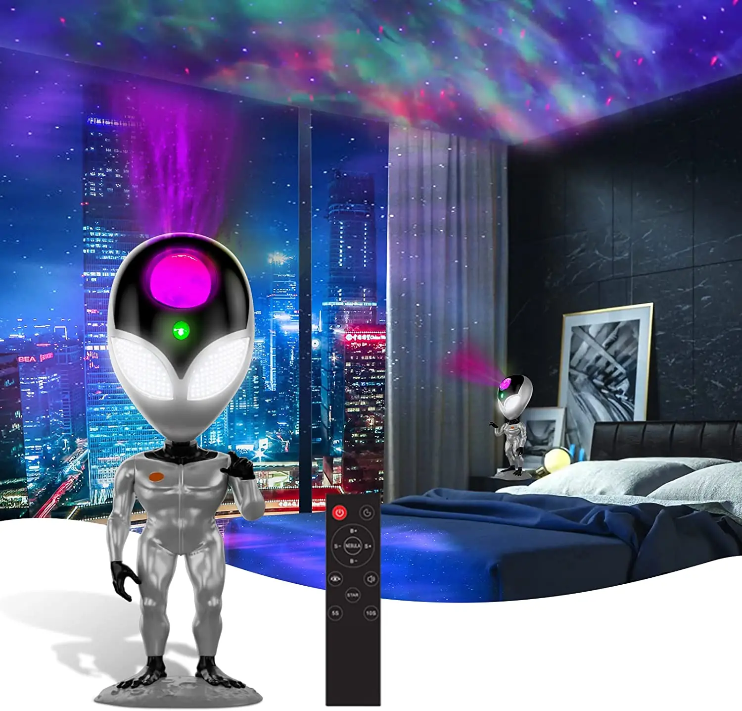 Galaxy Starry Alien Projector Lamp, 180° Rotating ET Night Light for Baby Kids Xmas Gifts Bedroom Ceiling/Game Room/Party/Bar