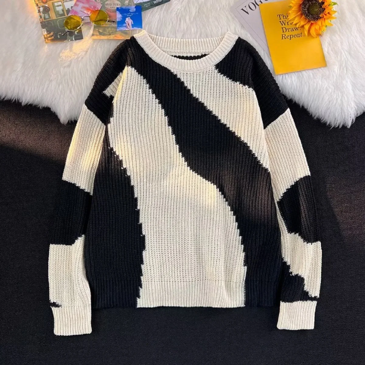 

Мужской двухцветный свитер, новинка, осенне-зимние куртки, пальто, модные вязаные пуловеры в полоску, облегающие свитеры, пальто, мужская одежда 2022