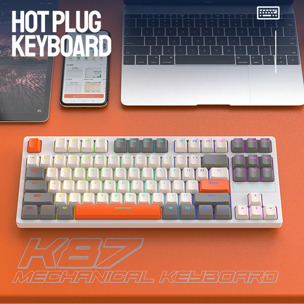 

Механическая Bluetooth-клавиатура, 87 клавиш, подсветка, RGB, USB-зарядка
