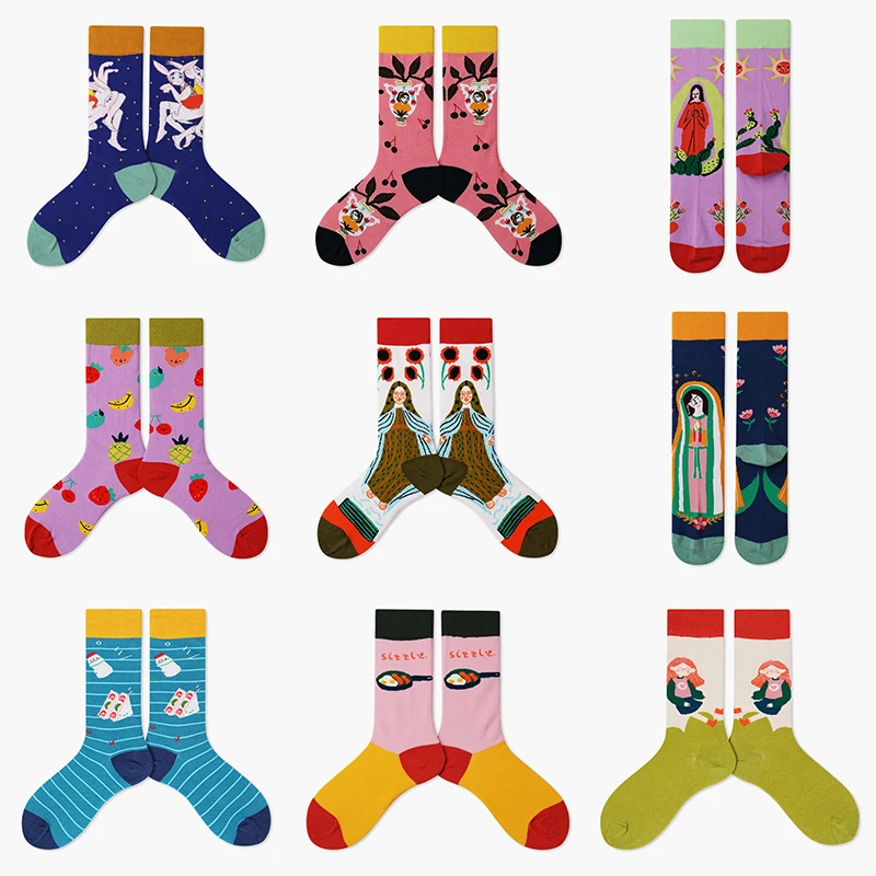 

Autumn and winter new designer socks women's tube socks cute rabbit illustration pattern cotton socks women