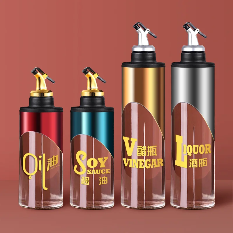 

Stainless Steel Glass Oil Bottle Soy Sauce Jar Vinegar Pot Leak Proof Seasoning Storage Bottle Durable Kitchen Gadgets Tools