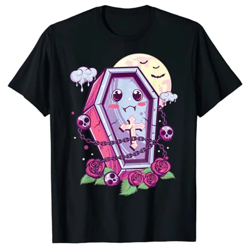 

Kawaii Pastel Goth Cute Creepy Coffin Menhera Occult Nu Goth T-Shirt Gifts Anime Cartoon Graphic Tee Y2k Tops Aesthetic Clothes