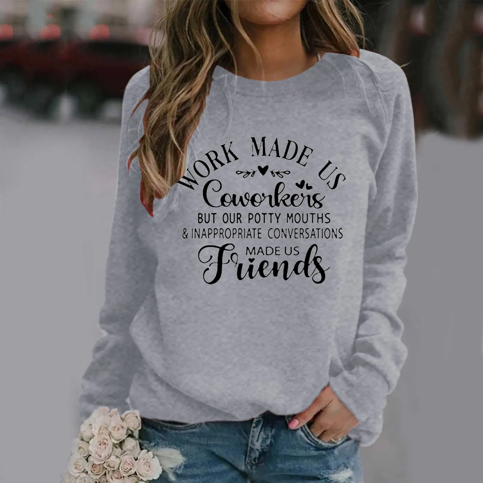 

Women Casual Fashion Tops Shirt Pullover Round Neck Letter Printed Shirt Extra Long Womens Hoodie Zip up Hoodie Long Women