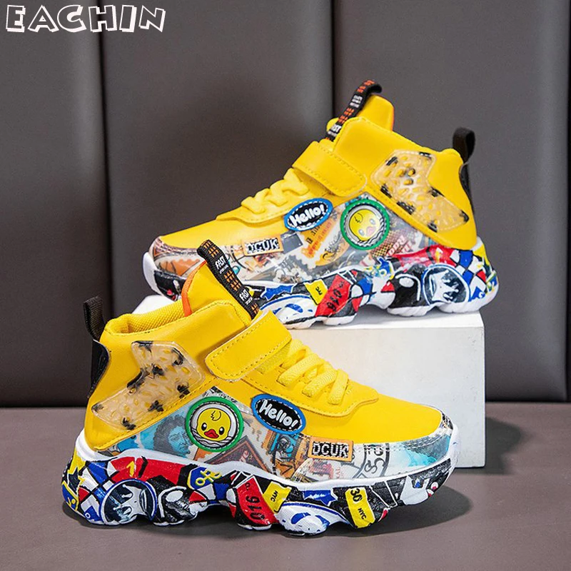

Детские кроссовки EACHIN для мальчиков, модная Нескользящая спортивная обувь, обувь для баскетбола, весна-осень