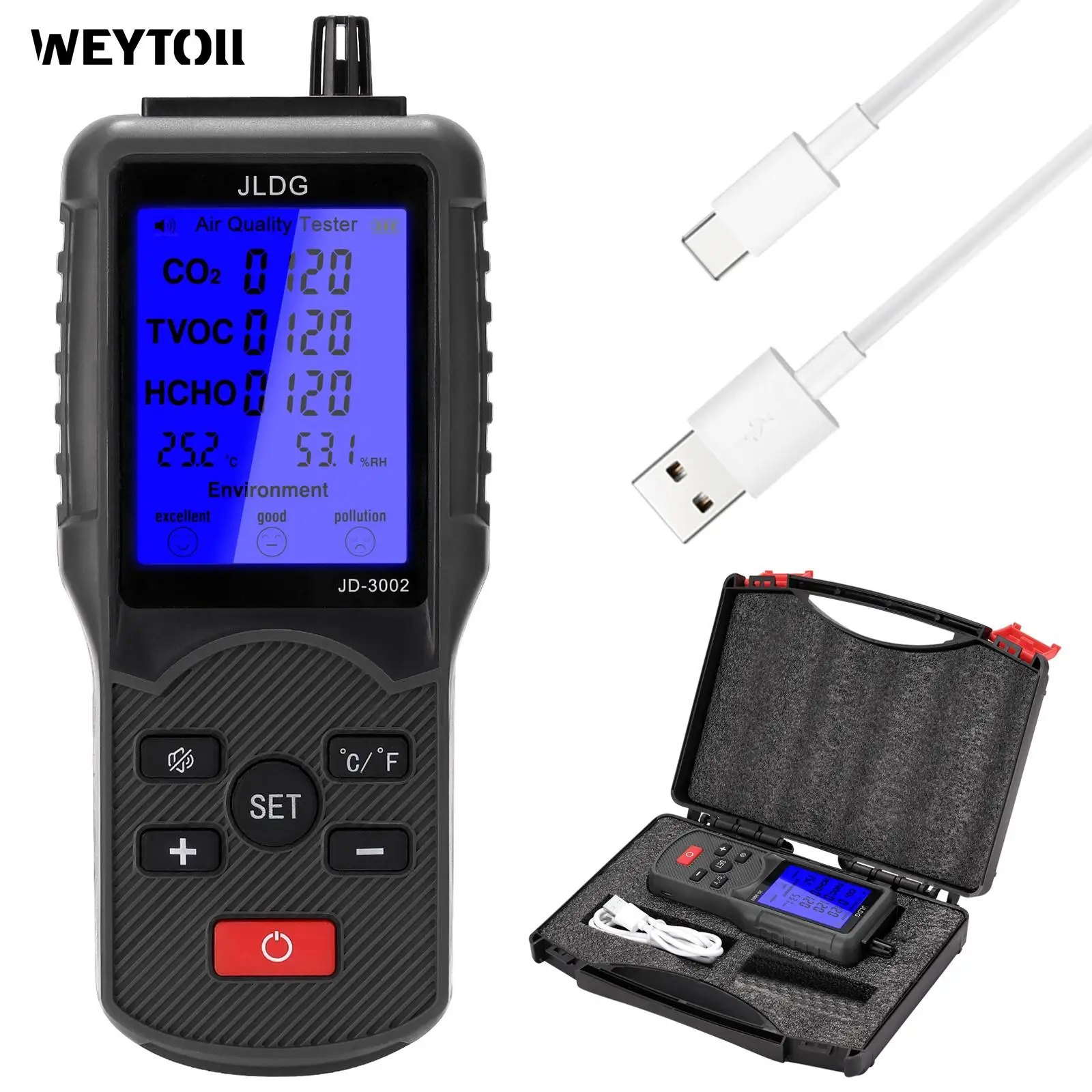 

8 in 1 CO2 Meter Multifunctional Air Quality Tester CO2 TVOC Meter Temperature Humidity Measuring Device CO2 Meter CO2 Detector