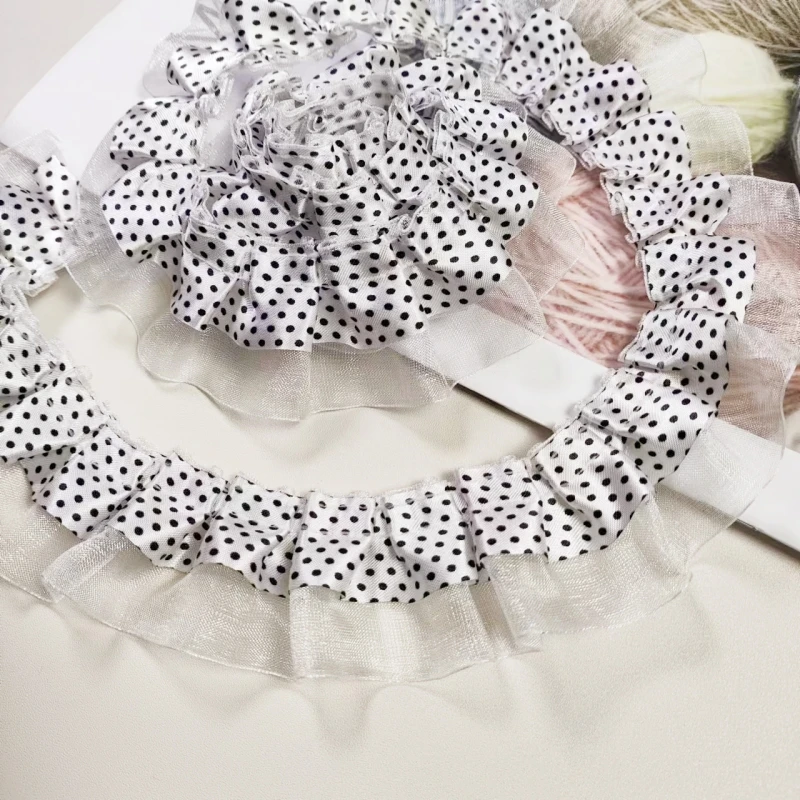 Мягкий белый двухслойный тюль в маленькую черную точку кружево одежда сделай сам
