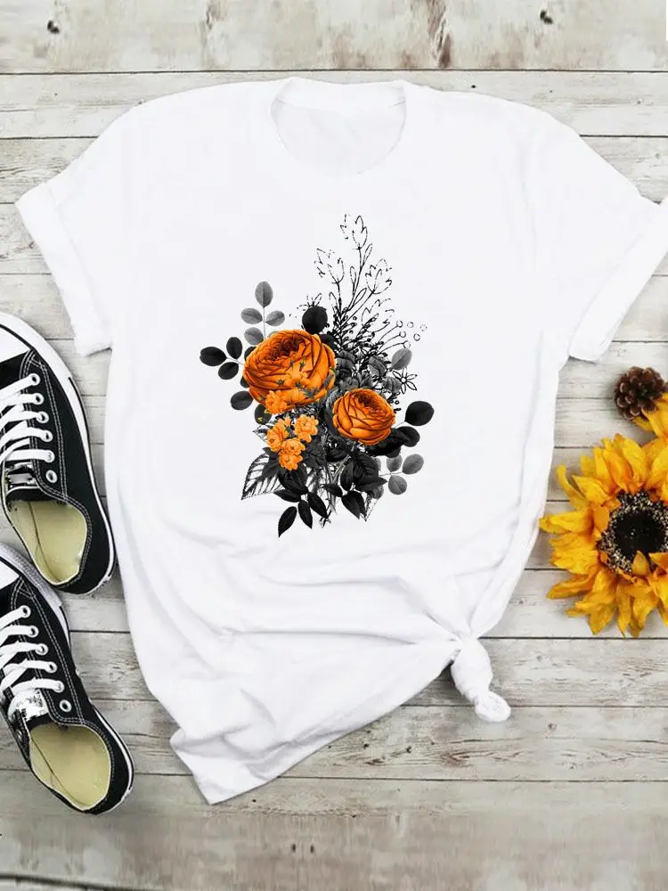 

Новая Милая трендовая одежда, Женский Топ, футболка, летняя футболка с цветочным графическим рисунком, женская модная одежда с коротким рук...