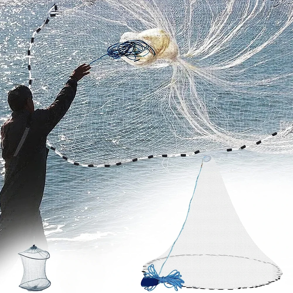 

Американская рыболовная сеть для морской рыбалки, радиус 3 фута, Сверхмощный Цинковый грузил и алюминиевый диск для приманки, рыба с корзиной для рыбы и креветок