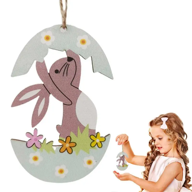

Wooden Easter Bunny Pendant Cute Rabbit Shaped Easter Egg Ornaments Lovely Rabbit Wooden Hanger Colorful Easter Wall Art For
