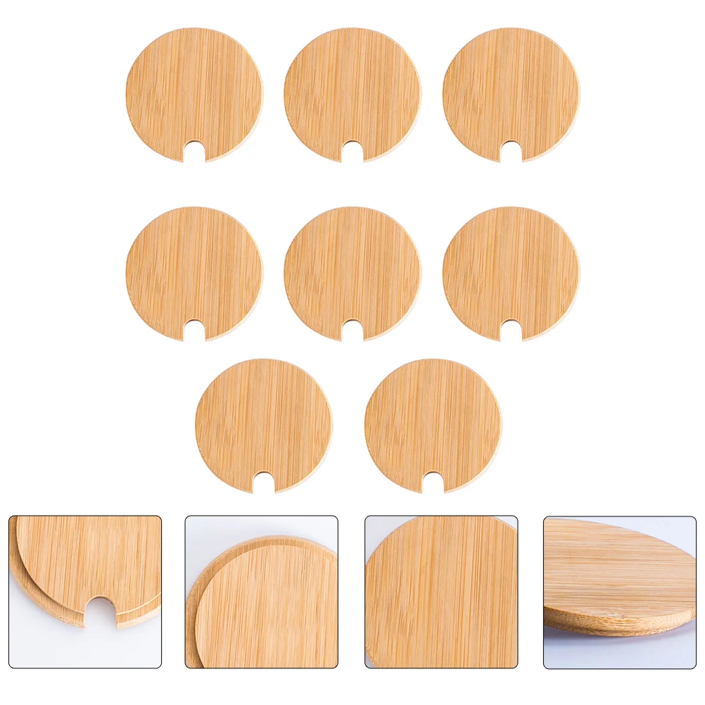 

Bamboo Cover Bottle Lids Covers Mason Jar Sealers Straw Holes Simple Glass Cups