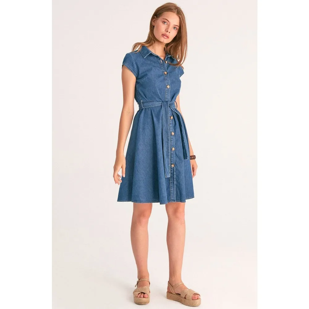 

Women Belted Denim Dress Women Summer Dress Casual Long Prom Midi Maxi