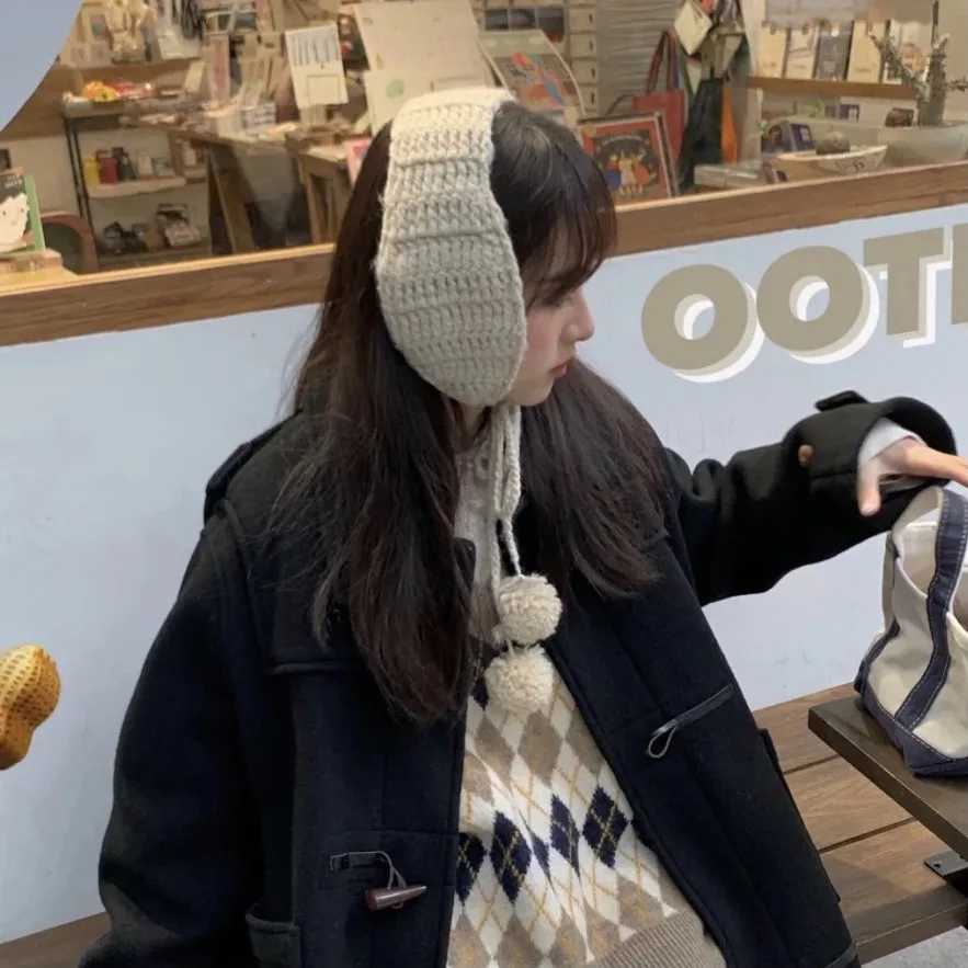 Милые модные трикотажные наушники с мягким ремешком для сестры осени и зимы