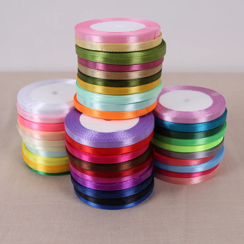 

6mm Silk Satin Ribbons 22Meters/Roll Wedding Chair Decoration DIY Crafts Supplies White Red Green Blue Pink Purple Gray Ribbons