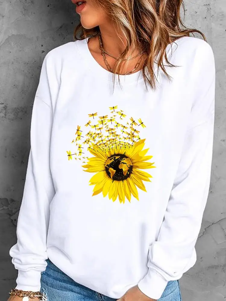 

Pullovers For Women Sunflower Dragonfly Sweatshirts Printing Graphic Autumn Spring Fall Top Female Casual Clothing