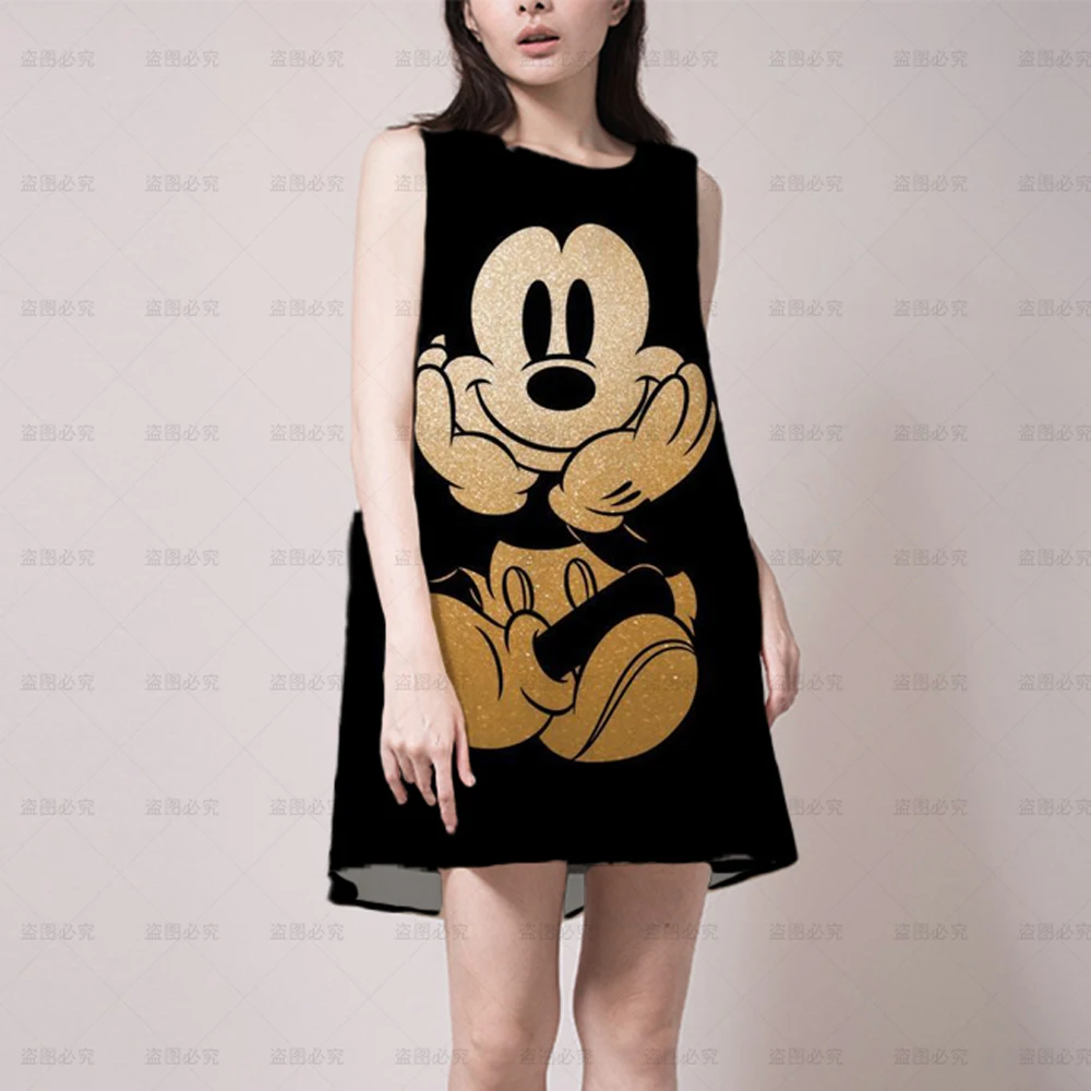 

Disney Minnie Mickey Mouse Sling Sexy Dress Women Romantic Night Out Party Dress Female Summer Sleeveless Cartoon A-line Dress