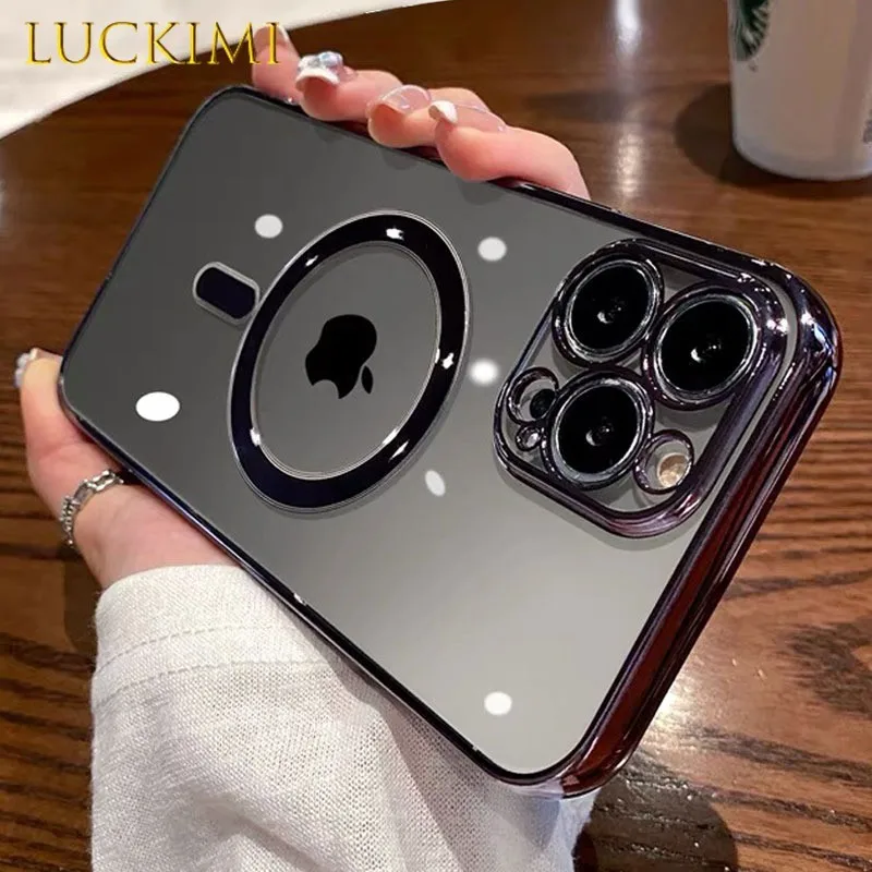 

Plating Clear Magnetic For Magsafe Wireless Charging Case For iPhone 13 11 12 Pro Max X XR XS Silicone Transparent Cover