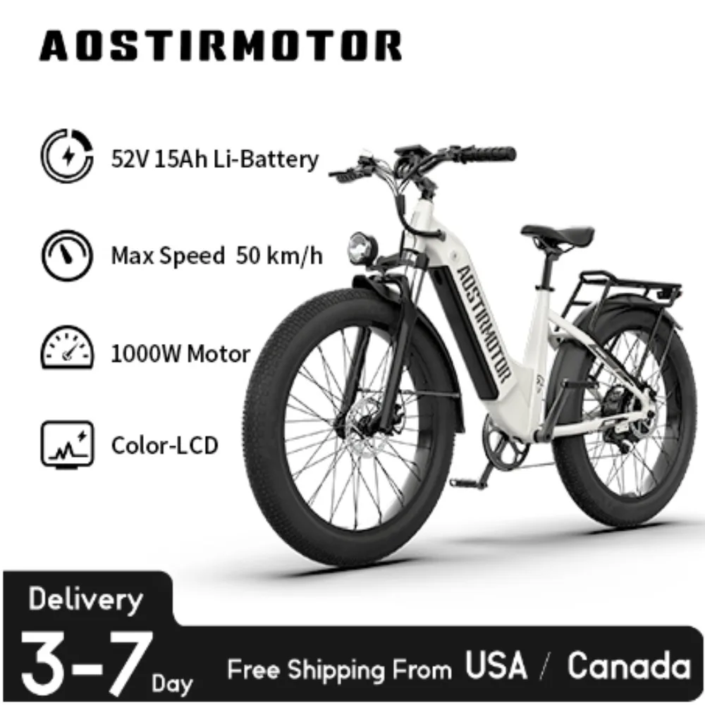 NEW 1000W HYDRAULIC Brake Electric Bike 52V 15Ah 26In 4.0 Mountain Cycling Bicycle AOSTIRMOTOR Ebike In US Warehouse