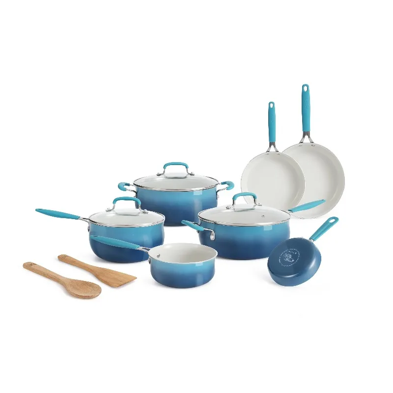 

The Pioneer Woman 12-Pieces Porcelain Enamel Classic Ceramic Cookware Set, Ombre Teal