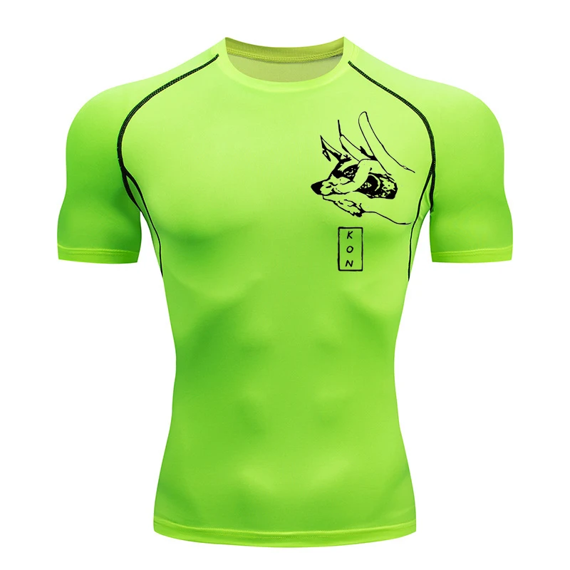 Mens Compression Shirts Anime Print Short Sleeve Gym Workout Fitness Training Undershirts Quick Dry Athletic T-Shirt Tees Tops