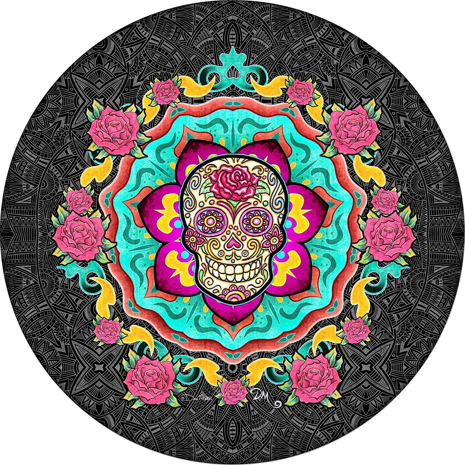 

Крышка шины запасная крышка для покрышки с изображением центрального сахарного черепа розы (размер под заказ для любой марки/модели Dan