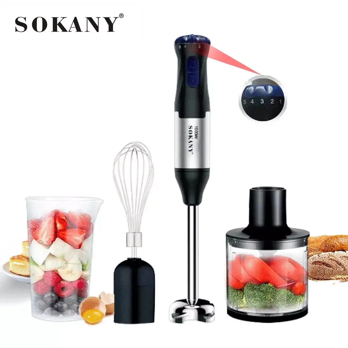 

4 in 1 Multi Food Processor Stainless Steel Blender 5 Speed Electric Stick Hand Blender Egg Whisk Mixer Juicer Meat Grinder