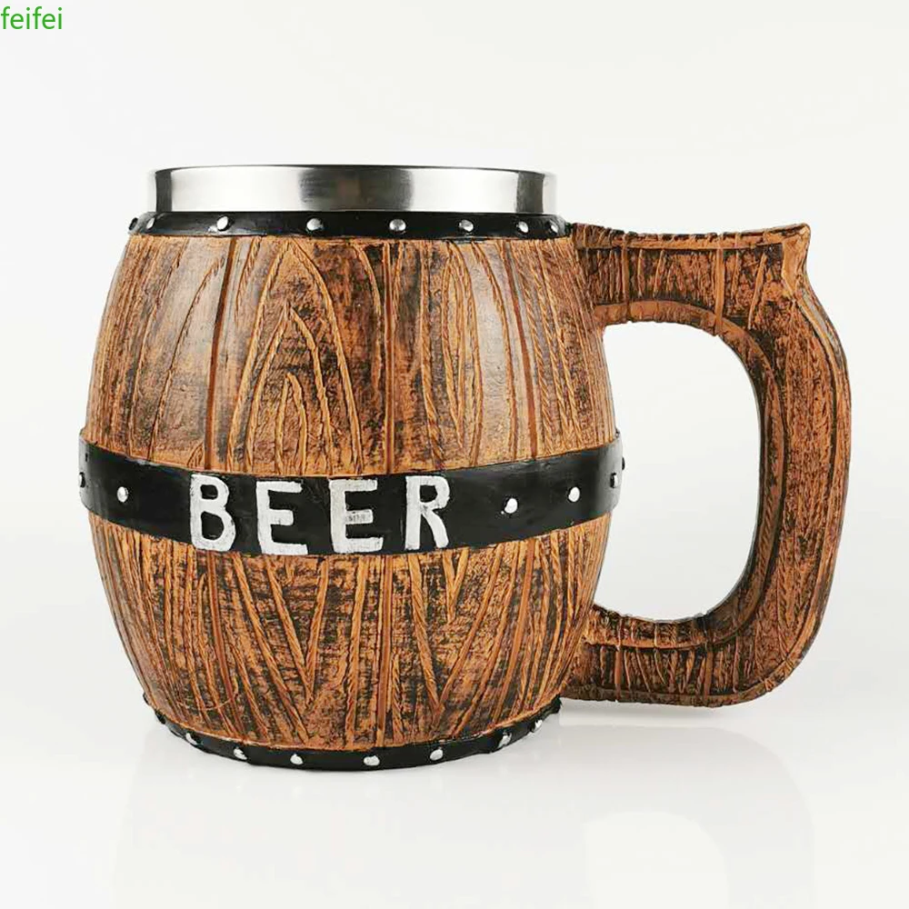 

Resin Mould Oak Wooden Beer Mug with 20oz Stainless Steel Inner Tank Cup Tankard Beer Stein BEST Brathday Gift 600ml