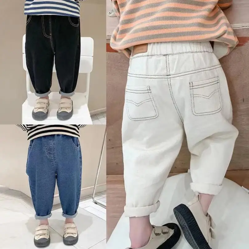 

Baby Boy Girl Loose Jeans Spring Autumn Children's Denim Pants New Fashion Korean Style Casual Solid Color Jeans For 1-7 Years