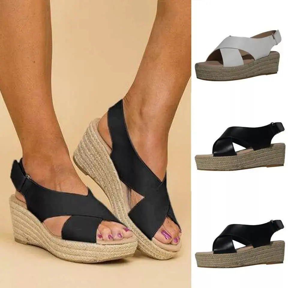 

Plus Size 35-43 2022 Summer New Fashion Women's Wedge Shoes Casual Comfortable Peep Toe Platform Sandals Elegant Women Heels