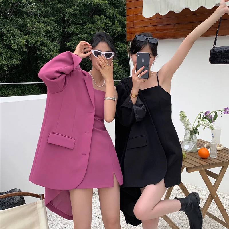 Блейзер Женский однотонный на пуговицах базовый свободный однобортный