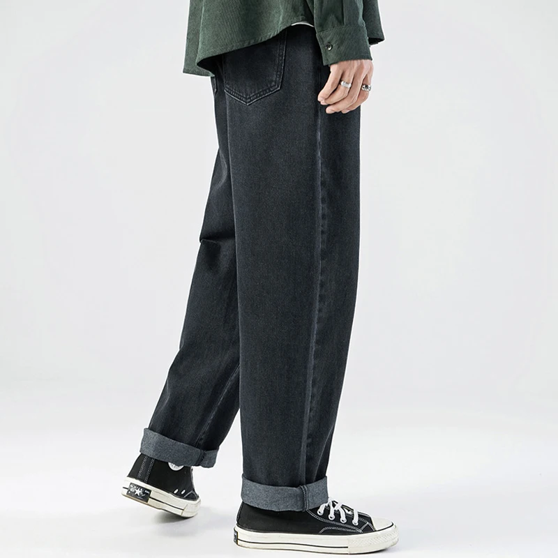 2023 Spring Fashion Baggy Jeans Men Black Hip Hop Streetwear Pants Korean Style Loose Straight Denim Trousers Jeans for Men