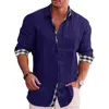 New Autumn Cotton Linen Shirts Men's Loose Casual Blouse Grid Long Sleeve Tee Shirt Plus Size 5XL Fashion Handsome Mens T Shirt 2