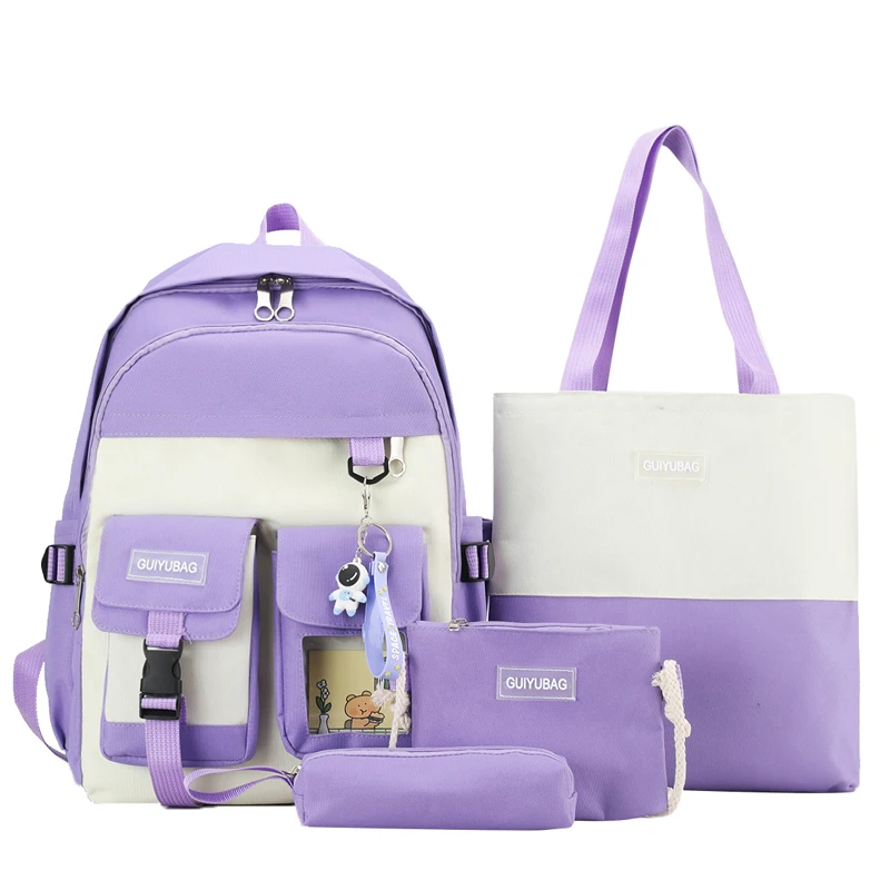 5 шт., Модный женский рюкзак, чистый цвет, милый астронавт, Студенческая школьная сумка, холст, большая емкость, легкие дорожные рюкзаки