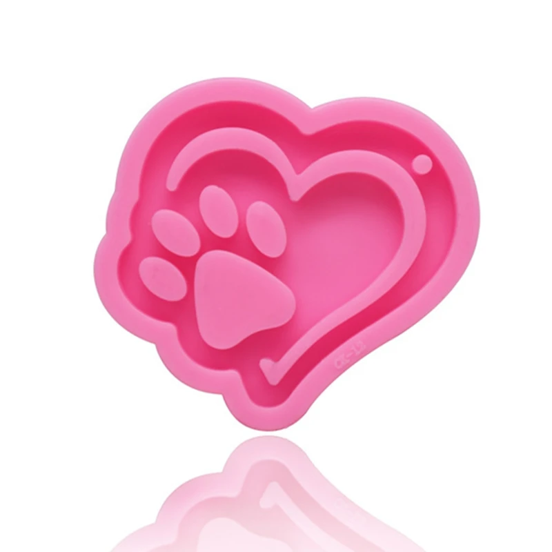 

Q81D Bear Paw Heart Keychain Mold DIY Crafts Key Chain Silicone Mould Handmade Pendant Resin Casting Mold Handicrafts Mold