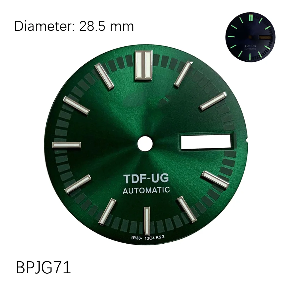 

28.5mm Green Glow TDF-UG Double Calendar NH35 Dial NH35 case Watch Accessories Customized Watch / S ko mod