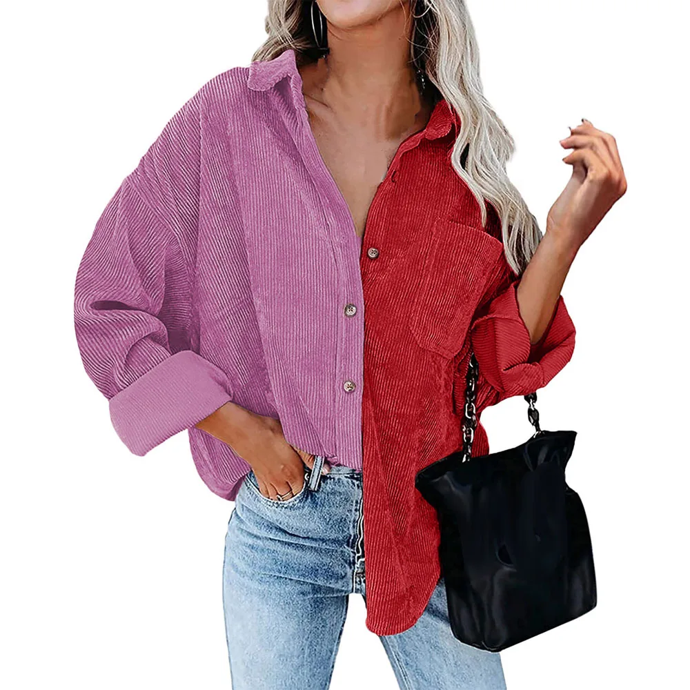 Женская Вельветовая куртка повседневная однобортная составного кроя с